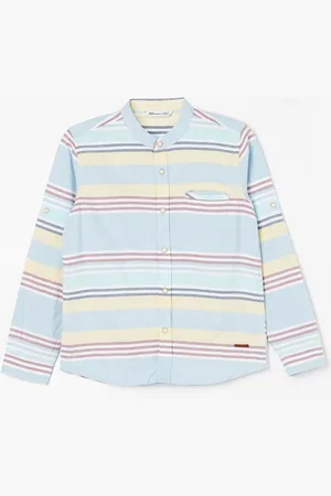 Lifestyle Boys Horizontal Striped Mandarin Collar Cotton Casual Shirt