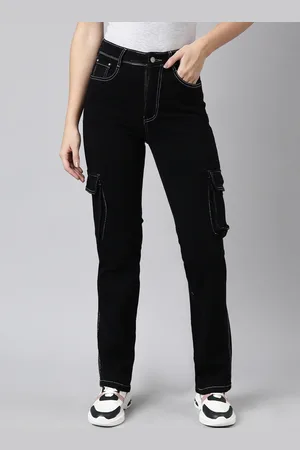 SHOWOFF Women Jean Straight Fit Clean Look Stretchable Cargo Jeans