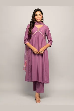 FIORRA Floral Foil Printed Crepe A-Line Kurta & Trousers With Dupatta