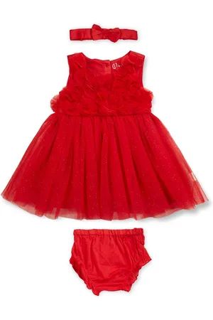GJ baby Infant Girls Embellished Sleeveless Silk Fit & Flare Dress With Headband & Brief