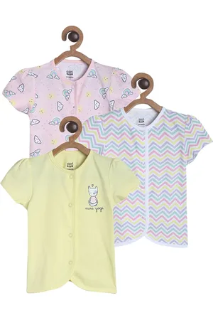 MINI KLUB Girls Pack of 3 Printed Round Neck Short Sleeves Cotton T-shirt
