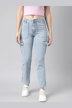 SHOWOFF Women Jean Straight Fit Clean Look Light Fade Cargo Jeans