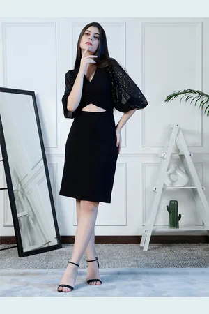 NEUDIS Embellished V-Neck Flared Sleeves Cut Out Detail Sheath Dress