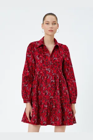 Koton Ethnic Motifs Printed Cuffed Sleeves Pure Cotton A-Line Dress