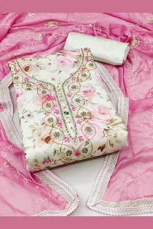 MANVAA Floral Embroidered Beads and Stones Unstitched Dress Material
