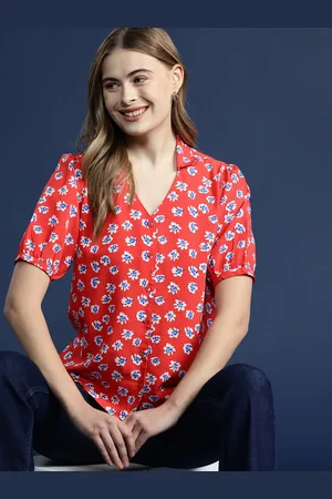Mast & Harbour Floral Print Puff Sleeve Shirt Style Top