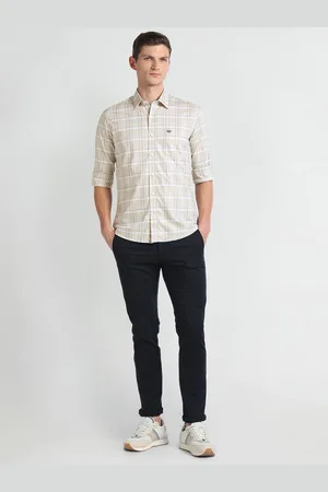 Arrow Spread Collar Long Sleeves Slim Fit Checked Casual Cotton Shirt