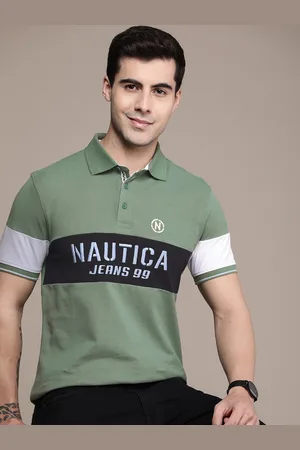 Nautica Brand Logo Embroidered Colourblocked Polo Collar Pure Cotton T-shirt