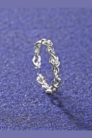 CLARA 925 Sterling Silver Rhodium-Plated Knotted Heart Adjustable Finger Ring