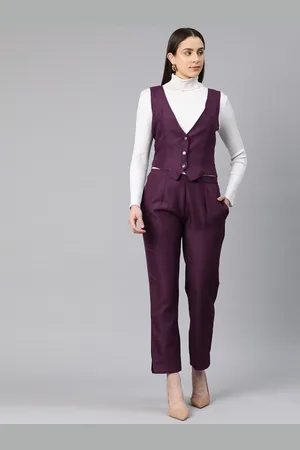 Cottinfab Women Solid Single-Breasted Two-Piece Suit