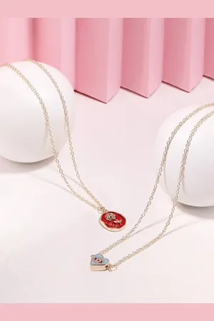 Ami Set Of 2 Gold-Plated Enamelled Pendant & Chain