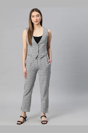Cottinfab Women Checked Single-Breasted Two-Piece Suit