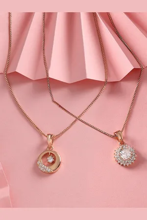 Ami Set Of 2 Rose Gold-Plated Cubic Zirconia Studded Pendant With Chain