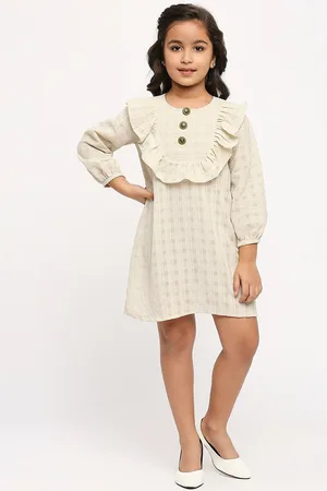 GUFRINA Girls Checked Puff Sleeves Ruffled Detail A-Line Dress