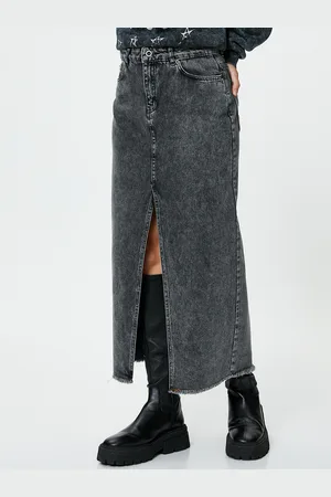 Koton Pure Cotton Straight Midi Denim Skirt