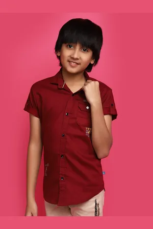 V-Mart Boys Spread Collar Short Roll Up Sleeves Cotton Casual Shirt