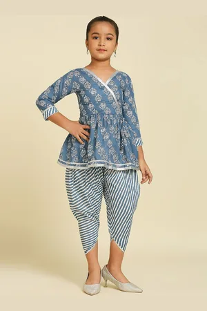 GUFRINA Girls Floral Printed Angrakha Top with Dhoti Pants