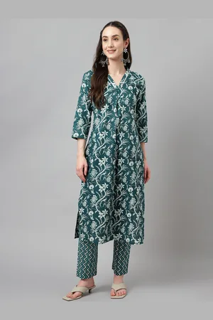 FIORRA Floral Printed Pure Cotton A-Line Kurta With Trousers