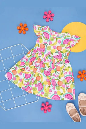 Pantaloons Infants Girls Floral Printed Fit and Flare Pure Cotton Dress