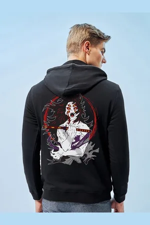 Bewakoof Kokushibo Printed Hooded Cotton Pullover Sweatshirt