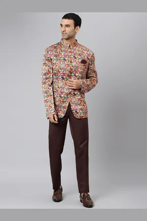 Hangup Men Brown Printed Single-Breasted Two-Piece Party Suit