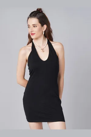 Cation Black Halter Neck A-Line Mini Dress