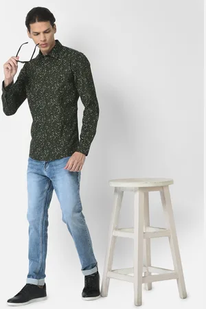 Crimsoune Club Men Green Slim Fit Printed Pure Cotton Casual Shirt