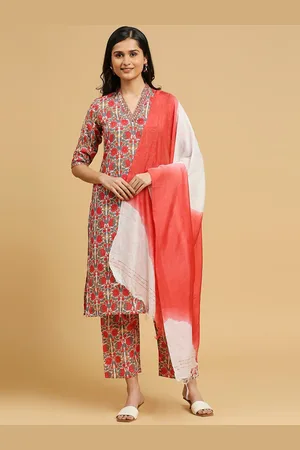 GUFRINA Floral Printed Sequinned Kurta & Trousers With Dupatta