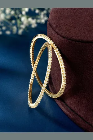 Peora Women Set of 2 Gold-Plated CZ Studded Bangles