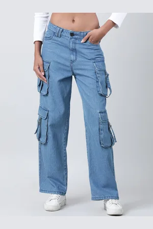 Bene Kleed Title: Women Relaxed Fit High-Rise Cotton Cargo Jeans