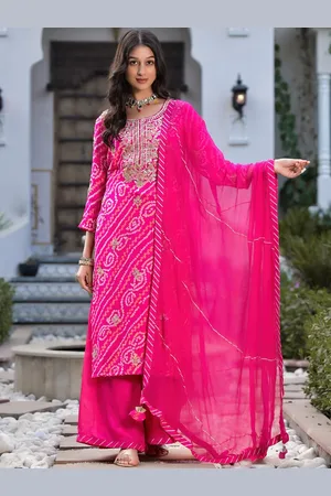 Divena World Bandhani Printed Regular Gotta Patti Embroidered Kurta with Palazzos & Dupatta