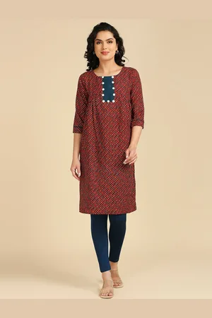 GUFRINA Striped Printed Round Neck Kurta