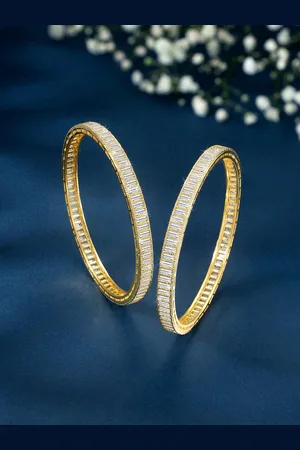 Peora Set Of 2 Gold-Plated Baguette Studded Ethnic Bangles