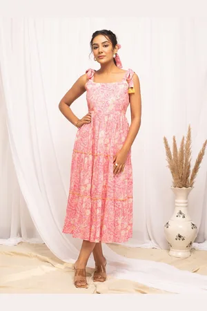 FIORRA Floral Print Fit & Flare Cotton Midi Dress