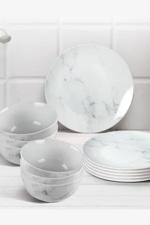 Anko White & Grey 12 Pieces Printed Stoneware Glossy Dinner Set