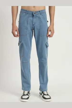 Ragzo Men Relaxed Fit Low Distress Stretchable Pure Cotton Cargo Jeans