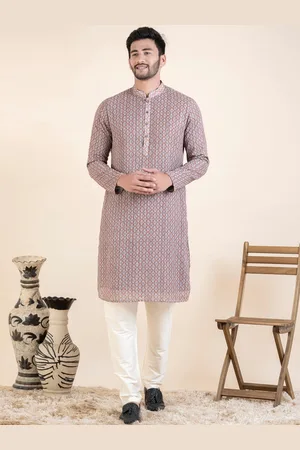 TheEthnic.Co Mandarin Collar Geometric Printed Regular Straight Kurta with Salwar