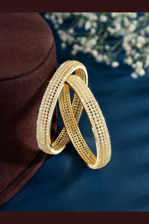 Peora Set Of 2 Gold-Plated Cubic Zirconia Studded Ethnic Bangles