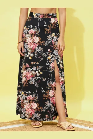 Berrylush Floral Printed Side Slit A-Line Maxi Skirt