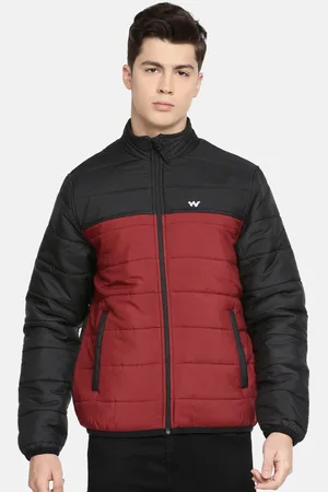 men red black colourblocked padded jacket