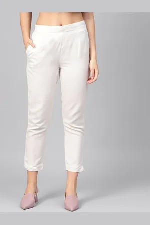 Juniper Women Ivory Solid Rayon Flex Slim Fit Women Pants with Two Pockets