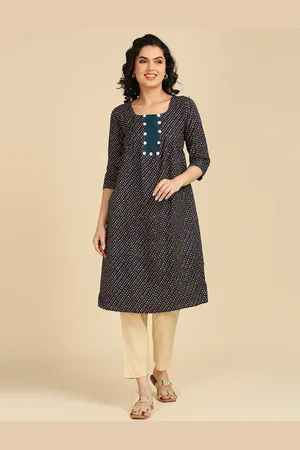 GUFRINA Geometric Printed Round Neck Straight Regular Kurta