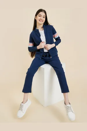 Sweet Dreams Girls Navy Blue & Peach-Coloured Typography Tracksuit