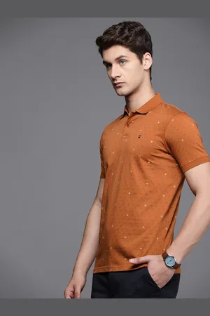 Louis Philippe Geometric Printed Polo Collar Pure Cotton Slim Fit T-shirt