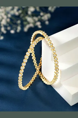 Peora Women Set of 2 Gold-Plated CZ Studded Bangles