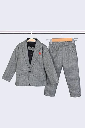 BAESD Boys Checked Notched Lapel 3 Piece Suit With Bow