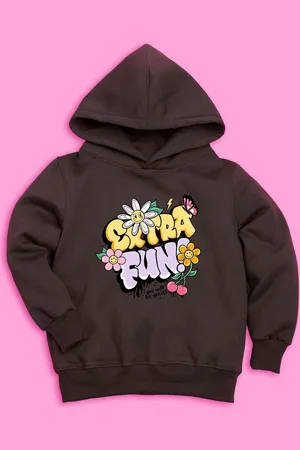 BAESD Girls Typography Printed Fleece Hood Pullover Sweatshirt