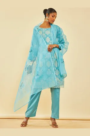 Soch Floral Printed Embellished Organza Unstitched Dress Material With Sequins