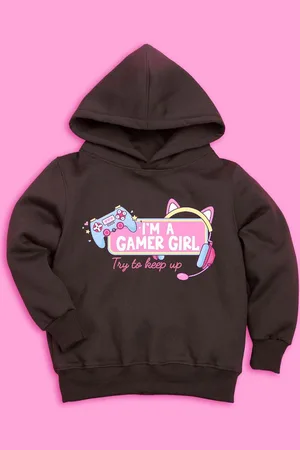 BAESD Girls Typography Printed Hooded Fleece Sweatshirt