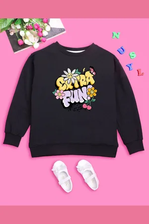 BAESD Girls Typography Printed Fleece Oversized Sweatshirt